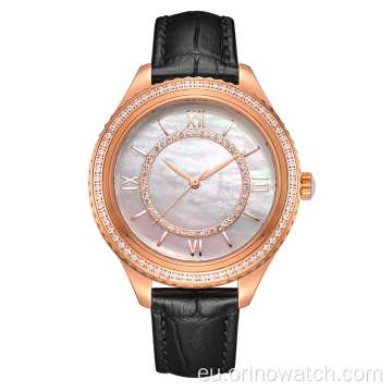 Moda Quartz Pearl Watch Larruarekin Emakumeentzako